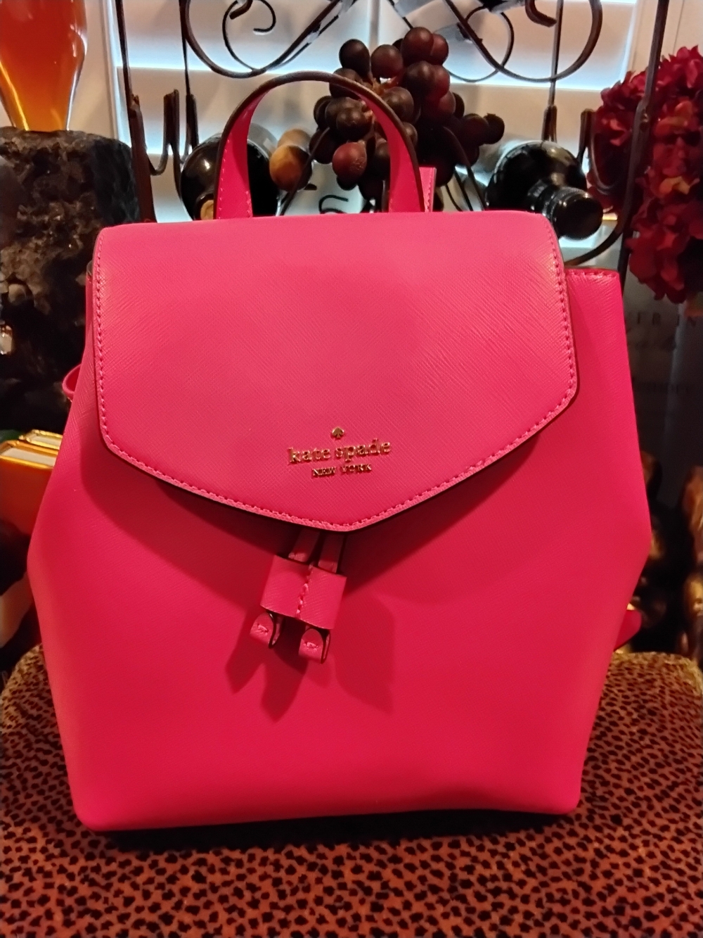 Kate Spade New York Bright Pink Saffiano Leather Backpack